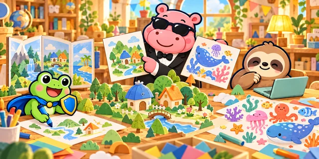 親子で二つの案を比べて作品を作るカバリッチたち